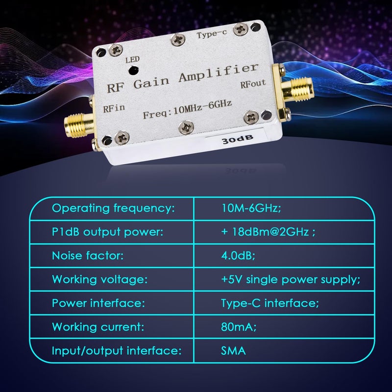 DmgicPro RF Gain Amplifier 10M‑6GHZ 30DB High Flatness Low Noise LNA Ham Radio Amplifier for FM Radio, Signal Amplification DC 5V Powered - Image 2